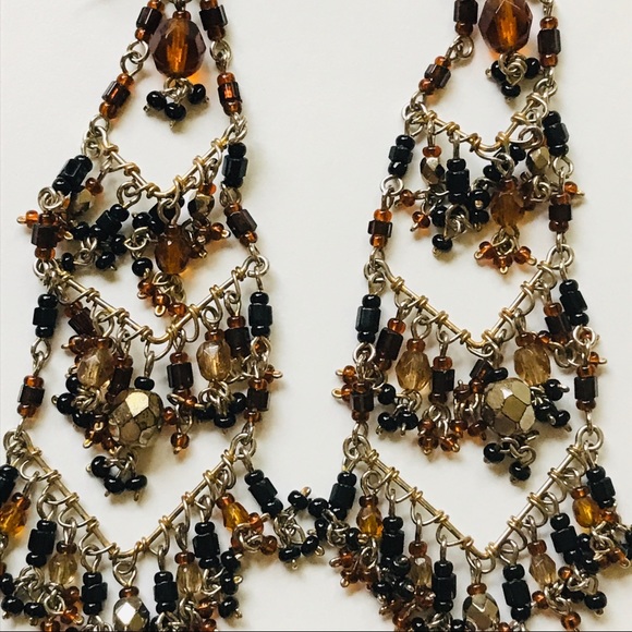 Gorgeous Earrings! Black/Amber/Multicolor Stones! - Picture 4 of 5